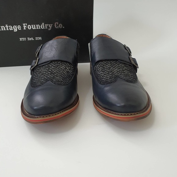 Vintage Foundry Co. Monk Strap Leather Navy Shoes